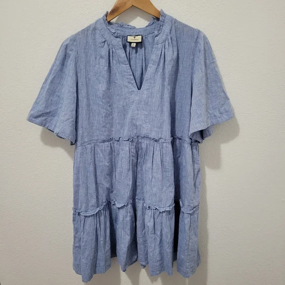 Tuckernuck Chambray Tiered Mini Dress With Flutter Sleeves Size XL - Picture 4 of 8